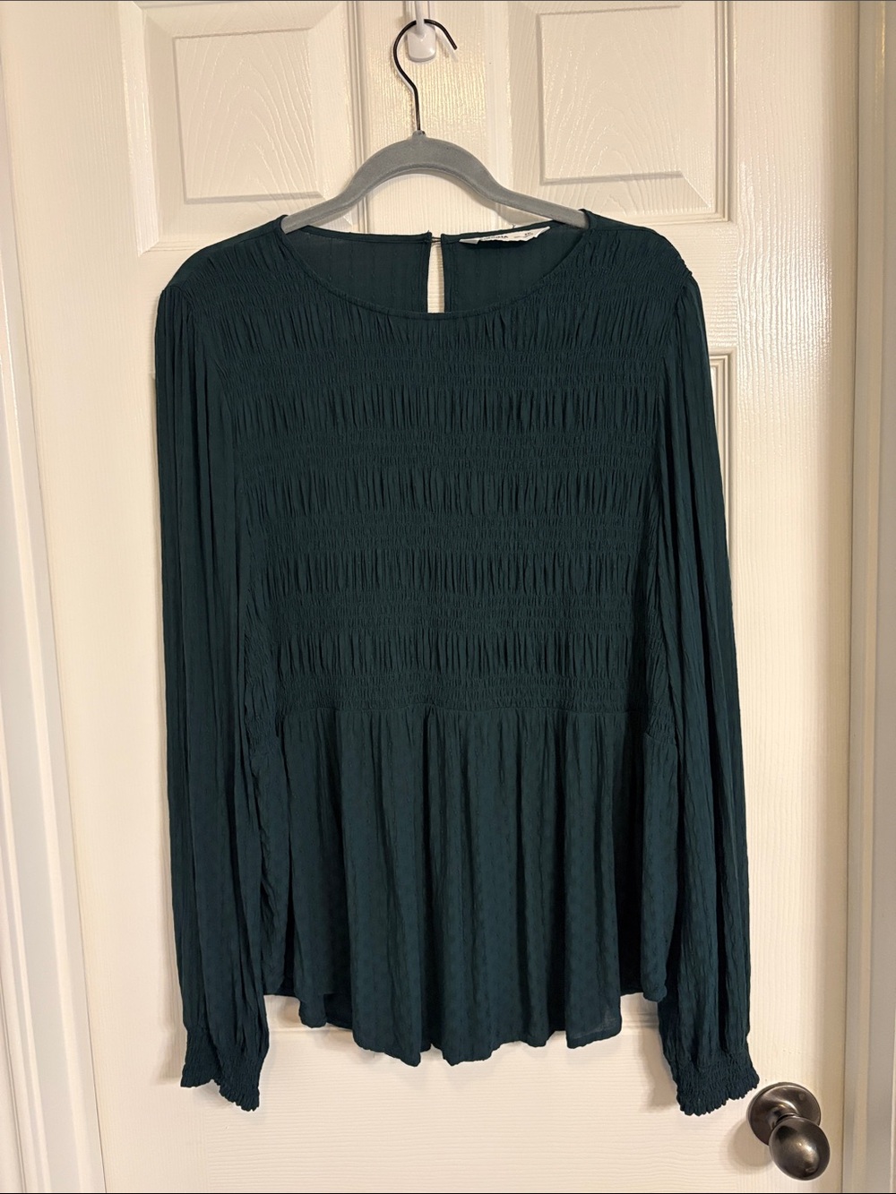 Sonoma Dark Green Smocked Long-Sleeve Peplum Top